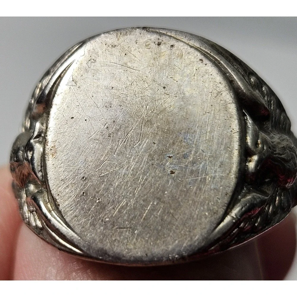 Vintage 925 Sterling Silver Signet Ring 3D Bald Eagles Patriotic Mens 9.5